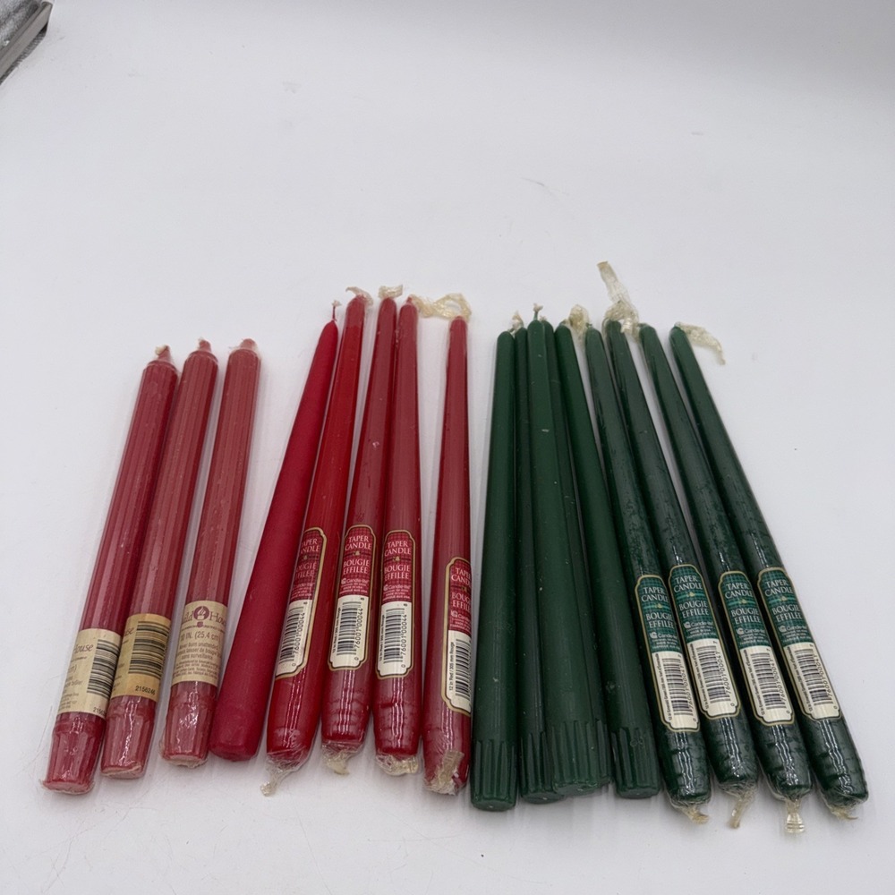 17 Vtg Green Red Taper Candles 12" Candle-Lite Brand New Old Stock Made inU.S.A.